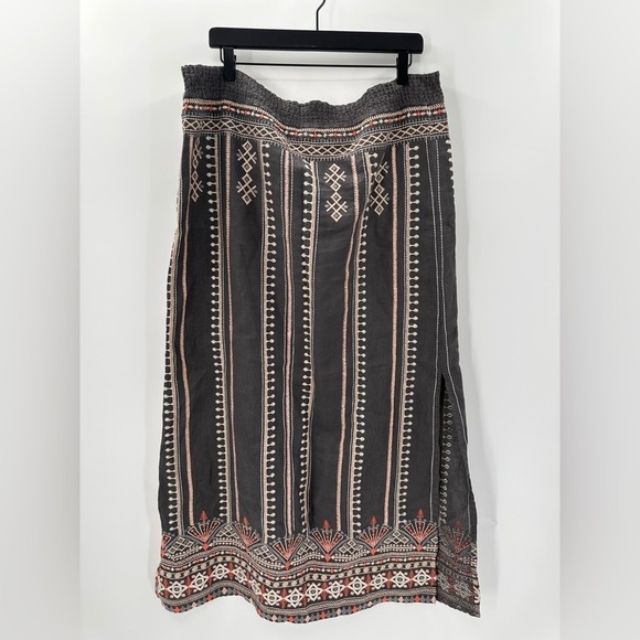 Johnny Was Embroidered Side Slit Linen Maxi Skirt Size Large NO STRETCH - Picture 1 of 4
